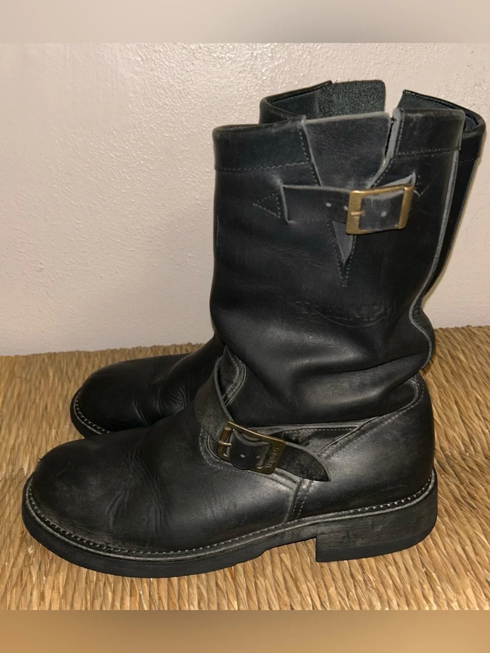 Triumph vtg moto harness  Black Leather Buckle Engineer Boots